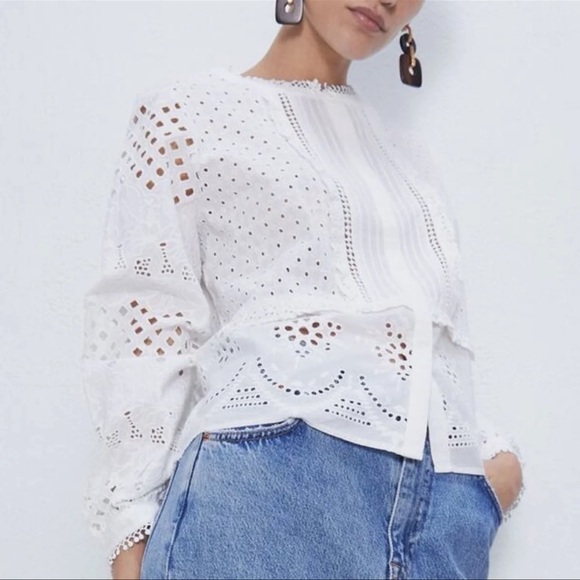 Nwt Zara Open Work Embroidery Shirt 